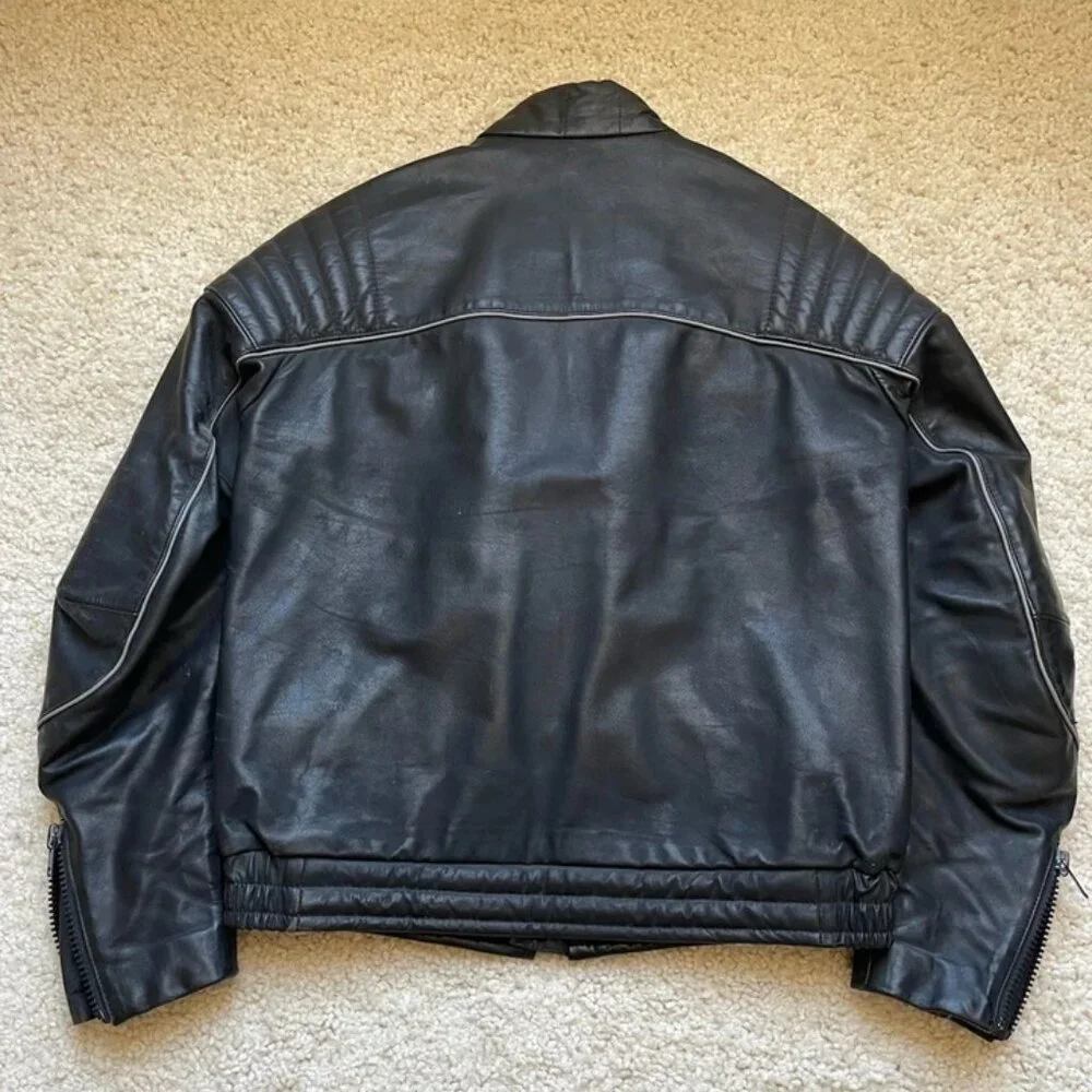 BMW Collection leather biker jacket Vintage 1980s Made in Germany Size US Small - Picture 2 of 7
